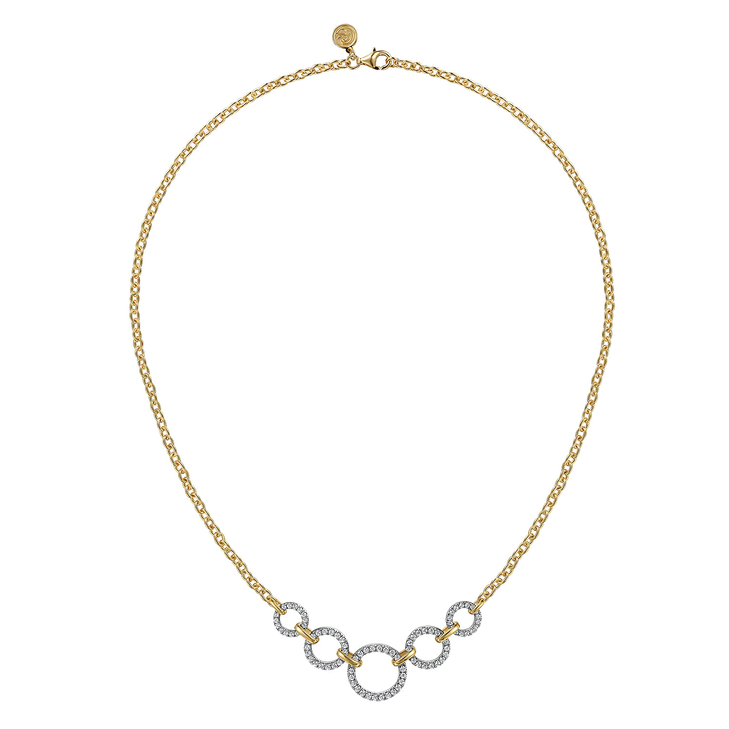 14K Yellow-White Diamond Circles Chain Necklace