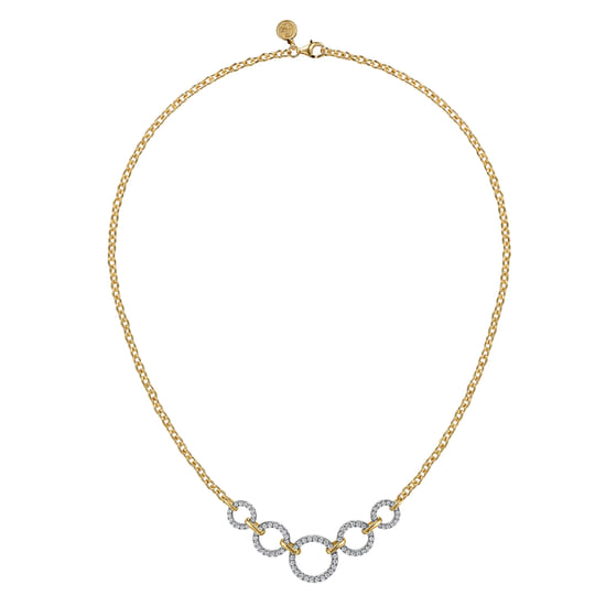 14K Yellow-White Diamond Circles Chain Necklace angle 2