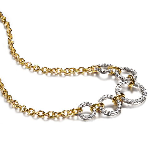 14K Yellow-White Diamond Circles Chain Necklace