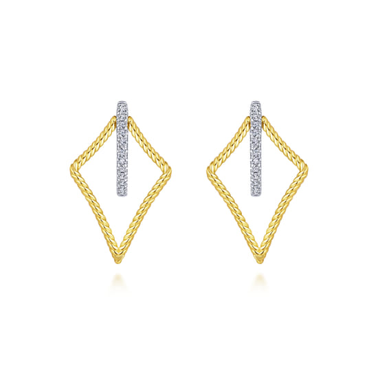 14K Yellow/White Gold 25mm Twisted Rope Kite and Diamond Huggies angle 3