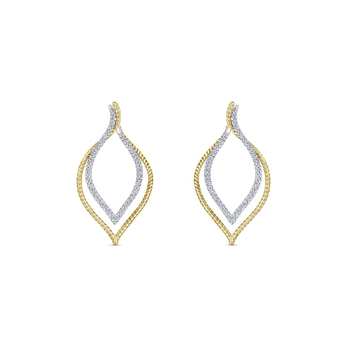 14K Yellow/White Gold 40mm Intricate Layered Diamond Hoop Earrings