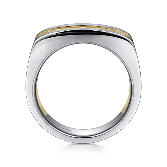 14K Yellow-White Gold Angular Ring in Satin Finish angle 2