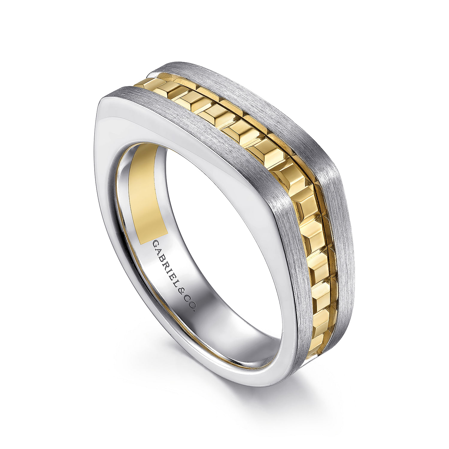 14K Yellow-White Gold Angular Ring in Satin Finish