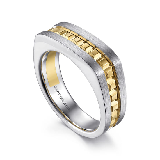 14K Yellow-White Gold Angular Ring in Satin Finish angle 3