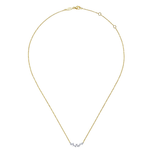 14K Yellow-White Gold Baguette and Round Diamond Zig Zag Necklace