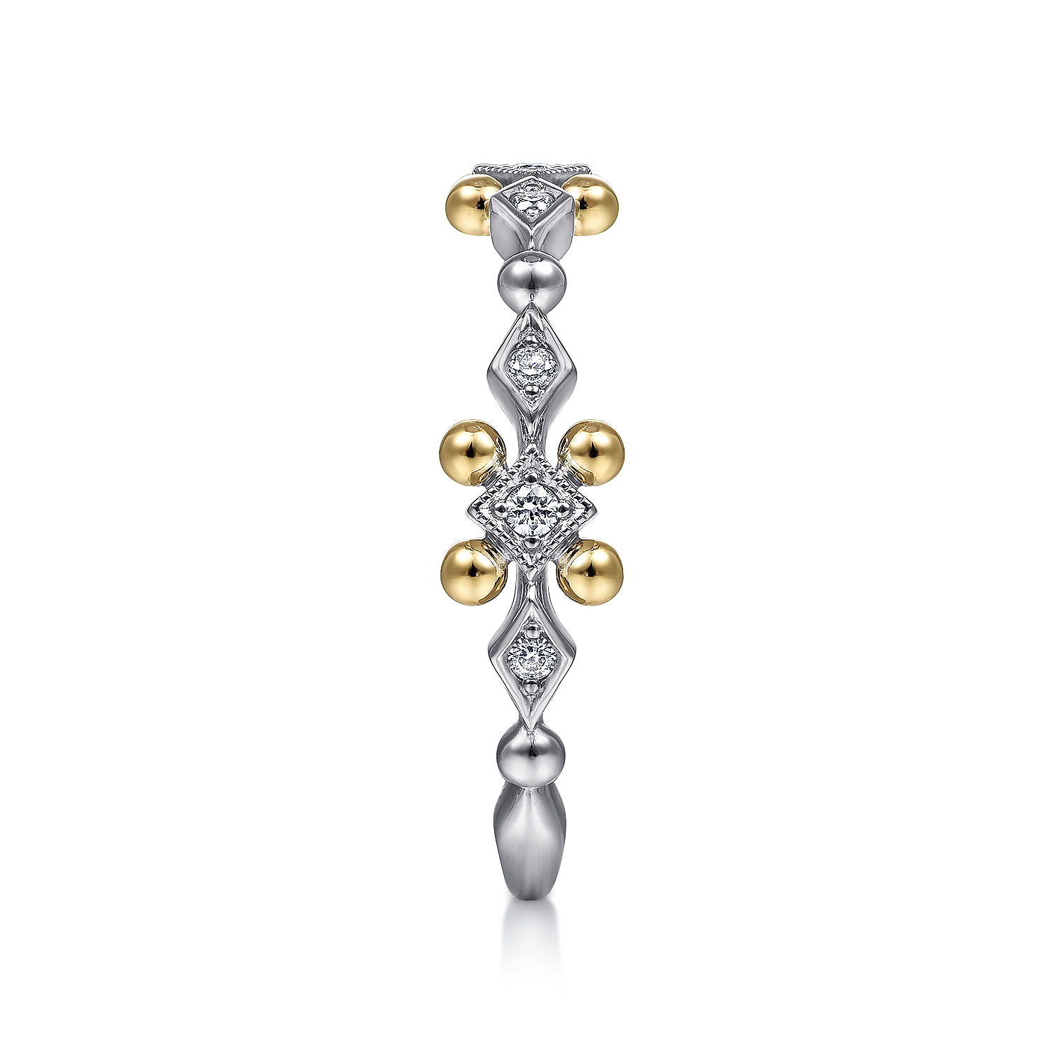 14K Yellow-White Gold Beaded Diamond Stackable Ring