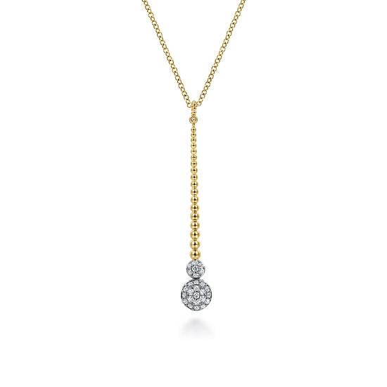 Gabriel - 14K Yellow-White Gold Bujukan Bead Bar and Pavé Diamond Drop Y Necklace