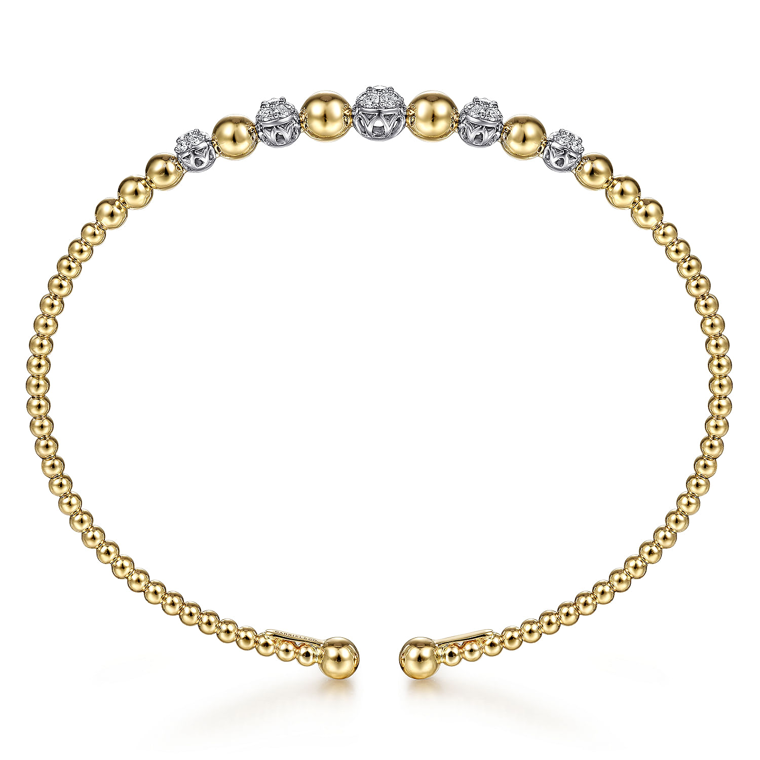 14K Yellow-White Gold Bujukan Bead Cuff Bracelet with Pavé Diamond Stations