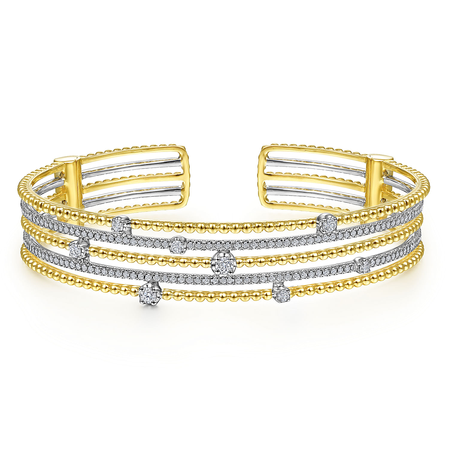 Gabriel - 14K Yellow-White Gold Bujukan Bead Diamond Cuff Bracelet