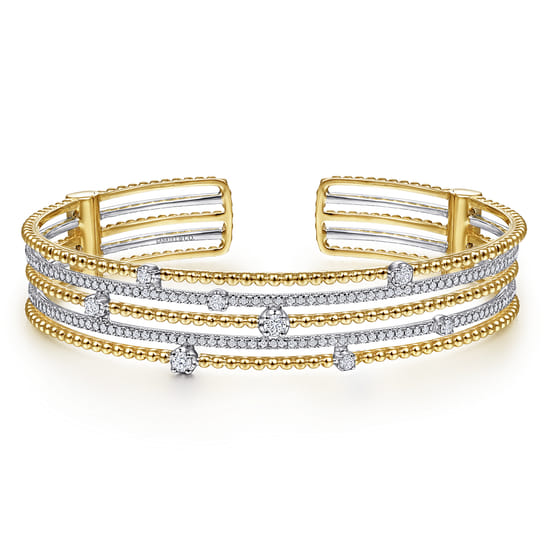 Gabriel - 14K Yellow-White Gold Bujukan Bead Diamond Cuff Bracelet Gabriel - 14K Yellow-White Gold Bujukan Bead Diamond Cuff Bracelet