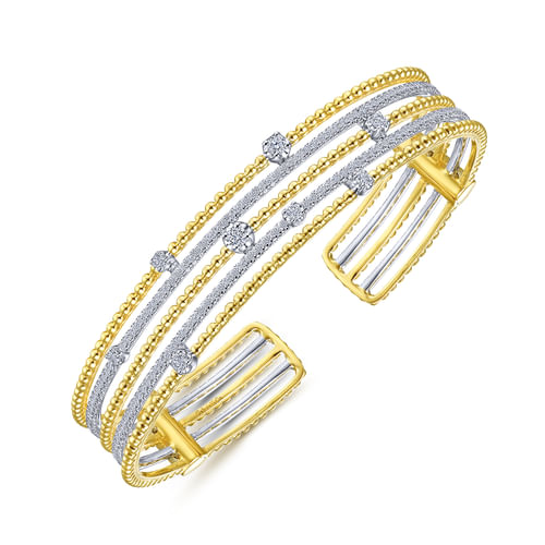 14K Yellow-White Gold Bujukan Bead Diamond Cuff Bracelet