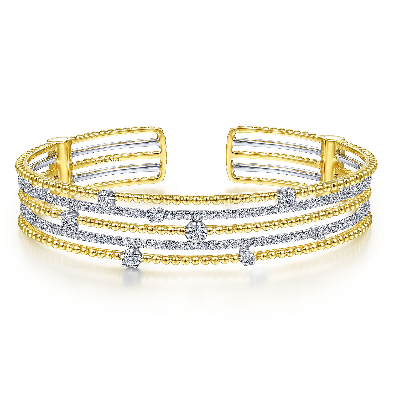 14K Yellow-White Gold Bujukan Bead Diamond Cuff Bracelet