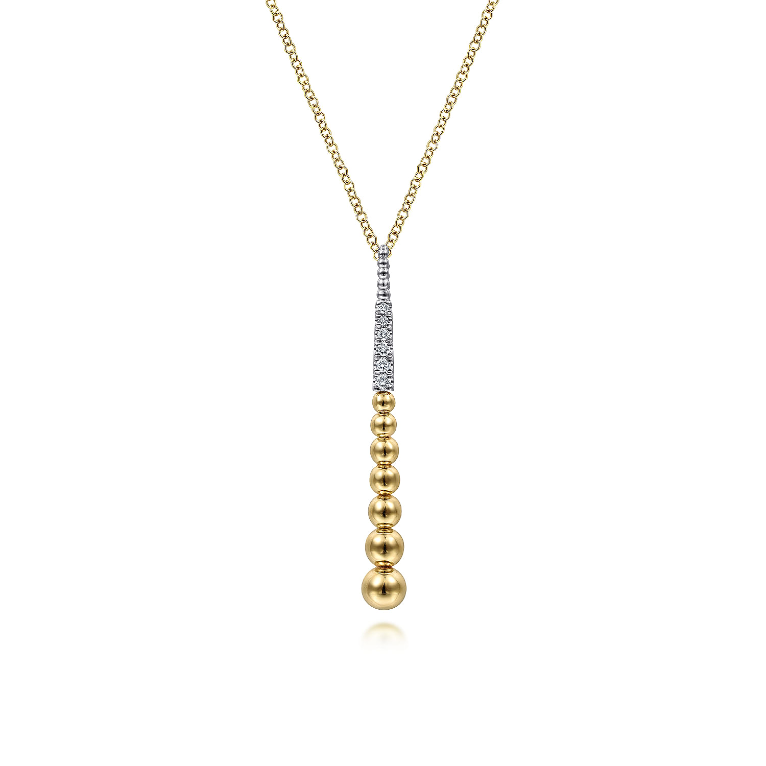 14K Yellow-White Gold Bujukan Bead Y Necklace with Diamond Pavé Accent