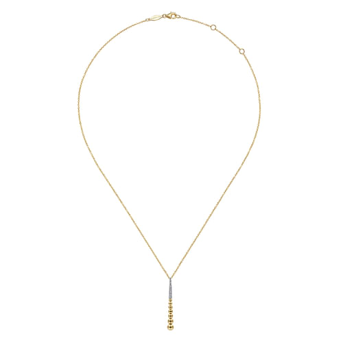 14K Yellow-White Gold Bujukan Bead Y Necklace with Diamond Pavé Accent