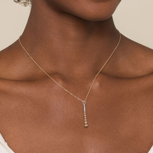 14K Yellow-White Gold Bujukan Bead Y Necklace with Diamond Pavé Accent