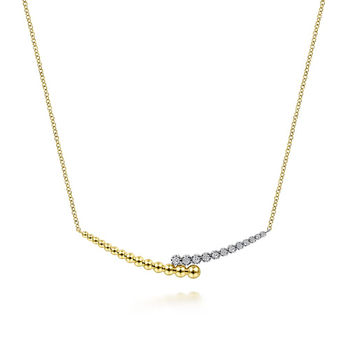 14K Yellow-White Gold Bujukan Diamond Bar Necklace 