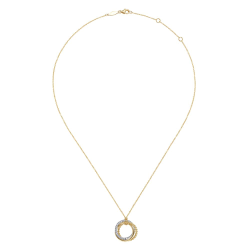 14K Yellow-White Gold Bujukan Diamond Interlocking Circles Pendant Necklace 