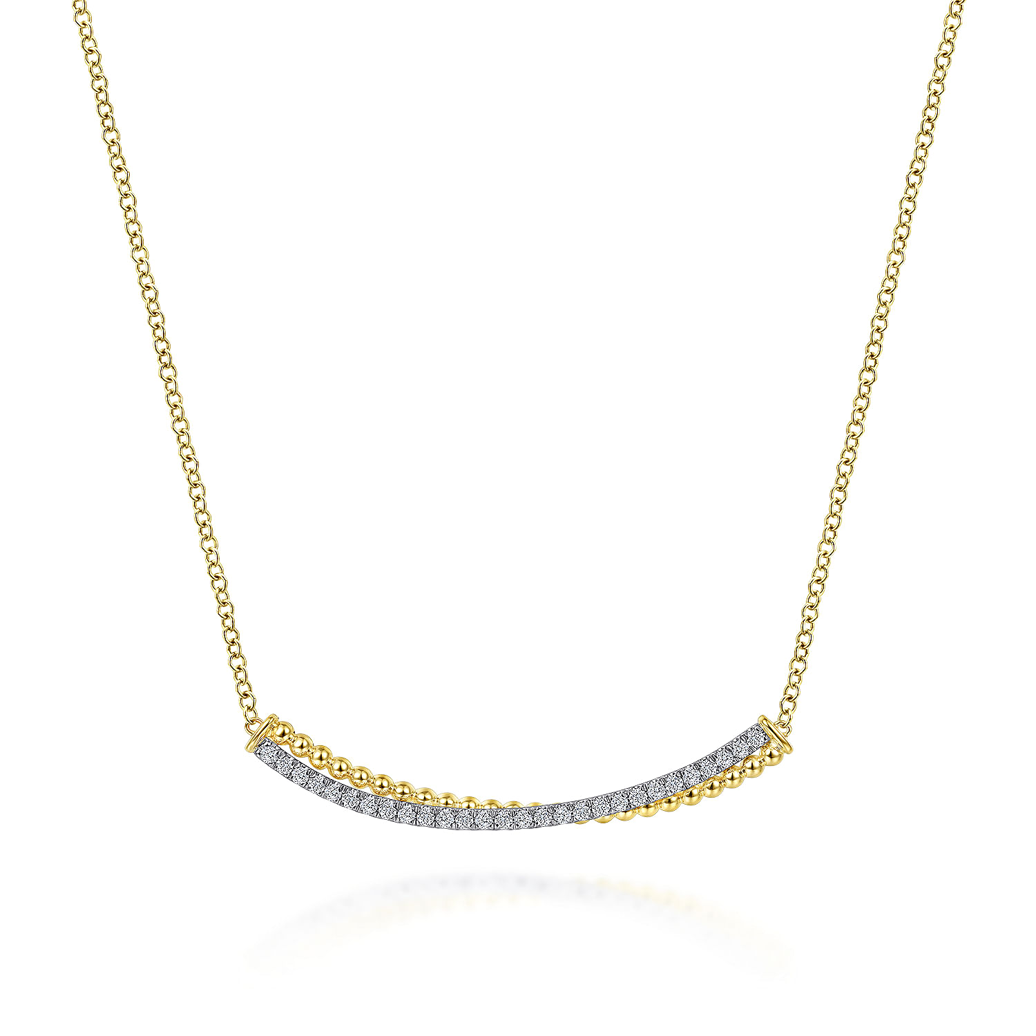 Gabriel - 14K Yellow-White Gold Bujukan and Diamond Curved Bar Necklace