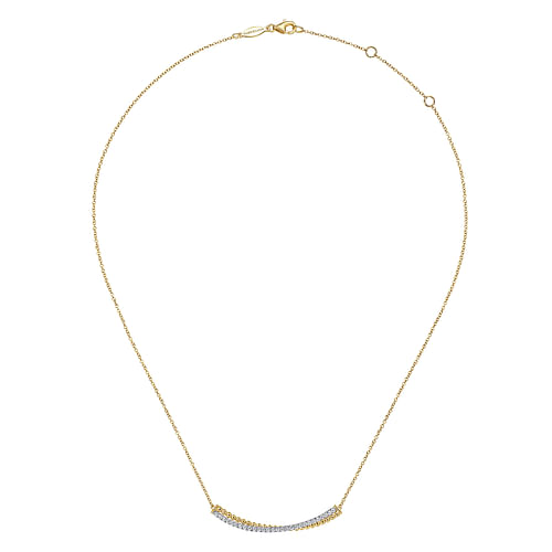 14K Yellow-White Gold Bujukan and Diamond Curved Bar Necklace