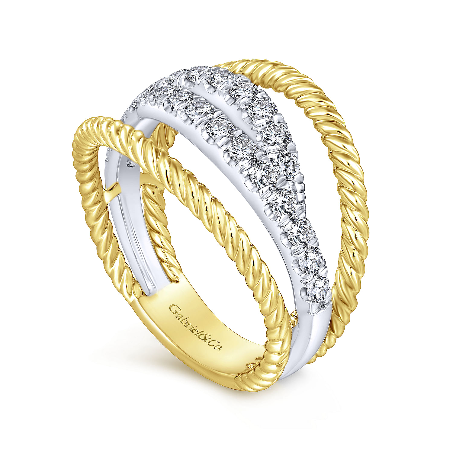 14K Yellow/White Gold Bypass Split Shank Diamond Ring