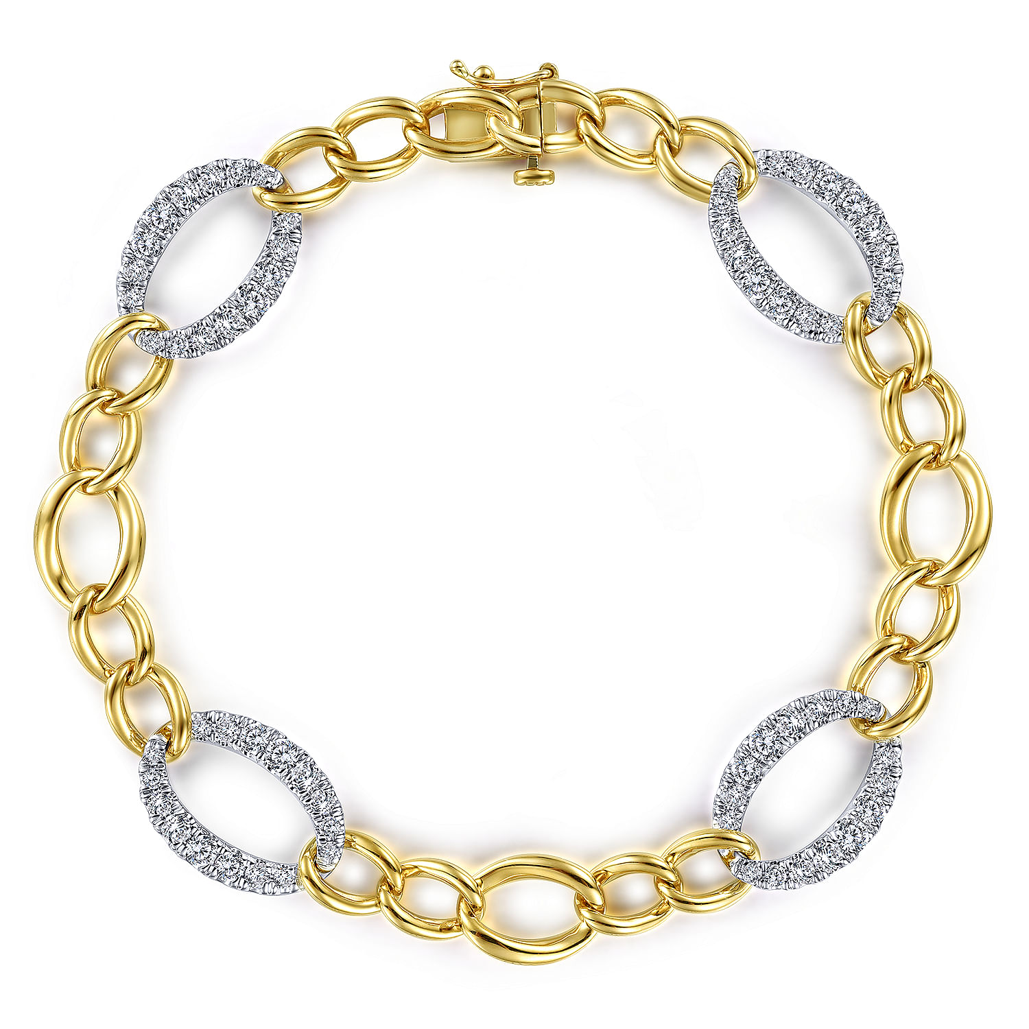 Gabriel - 14K Yellow-White Gold Chain Link Bracelet with Diamond Pavé Oval Link Stations