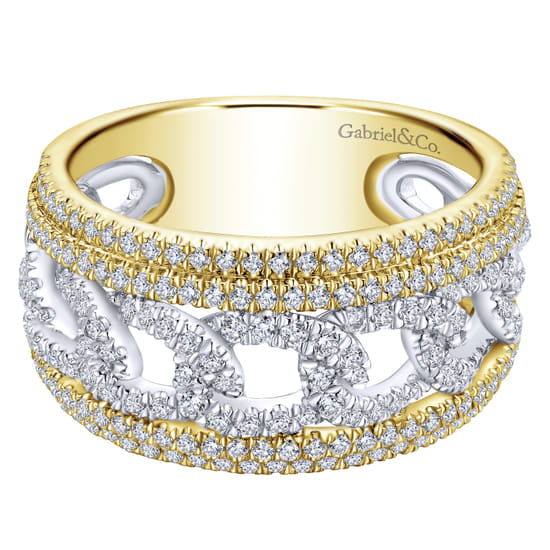 Gabriel - 14K Yellow/White Gold Chain Link Wide Band Ring