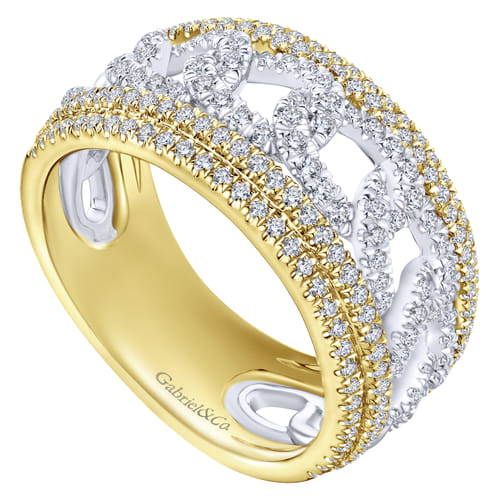 14K Yellow/White Gold Chain Link Wide Band Ring 14K Yellow/White Gold Chain Link Wide Band Ring