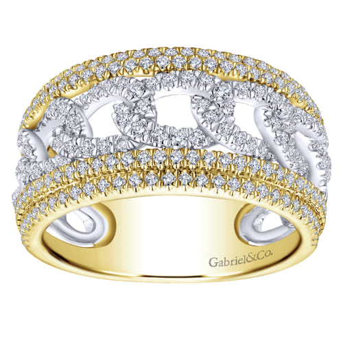 14K Yellow/White Gold Chain Link Wide Band Ring 14K Yellow/White Gold Chain Link Wide Band Ring