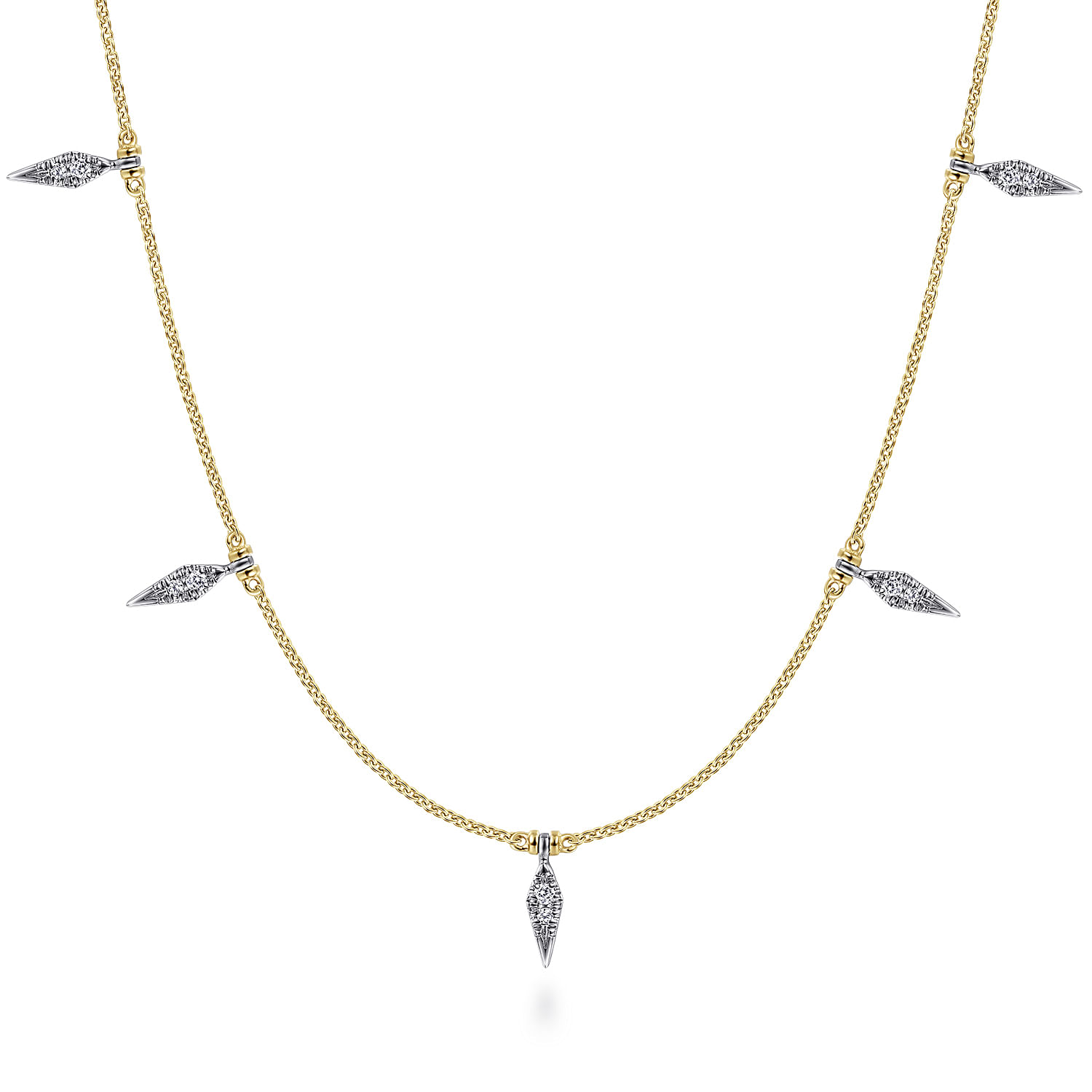 Gabriel - 14K Yellow-White Gold Chain Necklace with Diamond Pavé Kite Drops