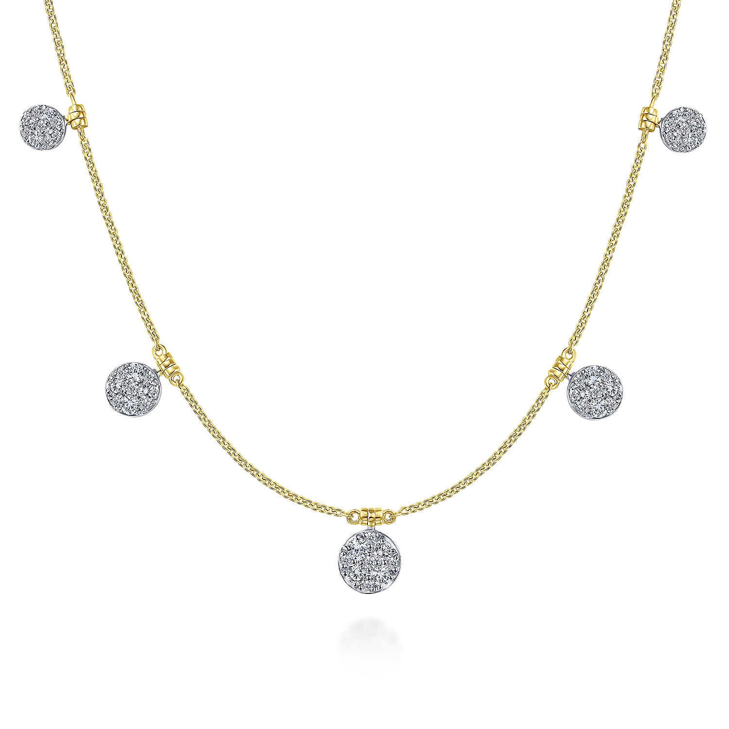 14K Yellow-White Gold Chain Necklace with Pavé Diamond Disc Drops