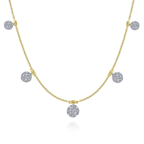 14K Yellow-White Gold Chain Necklace with Pavé Diamond Disc Drops