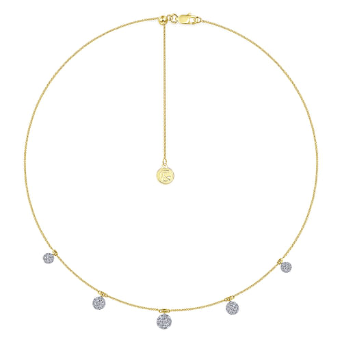 14K Yellow-White Gold Chain Necklace with Pavé Diamond Disc Drops