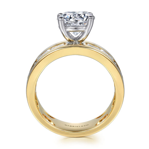 14K Yellow-White Gold Channel Set Baguette Wide Band Round Diamond Engagement Ring