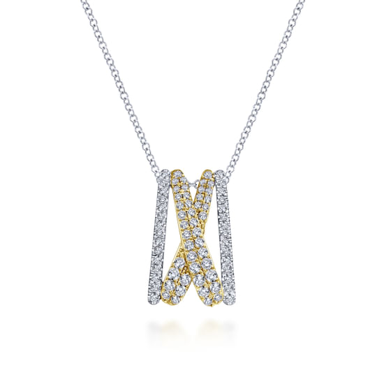Gabriel - 14K Yellow-White Gold Criss Cross Diamond Pendant Necklace