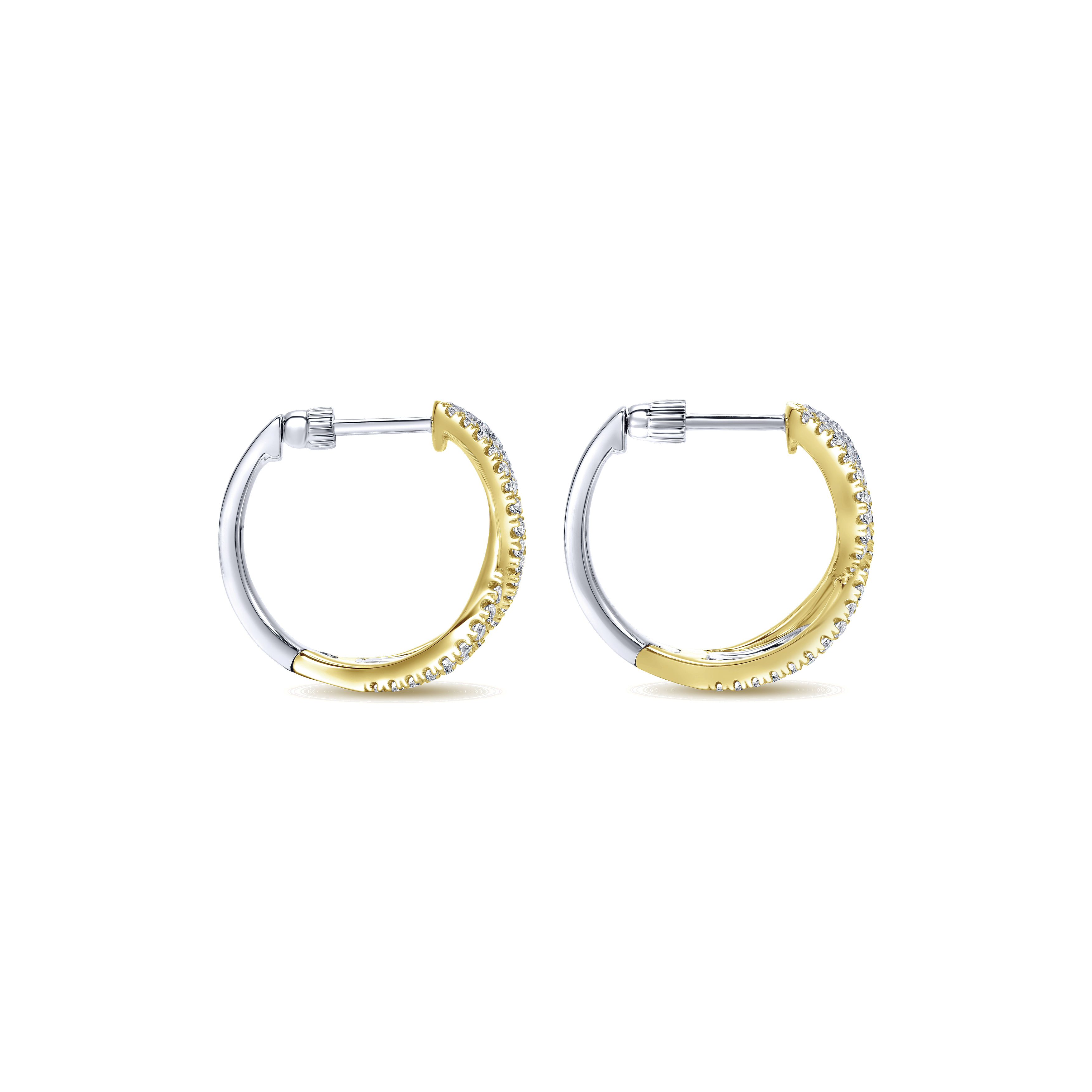 14K Yellow-White Gold Diamond 15mm Fashion Earrings
