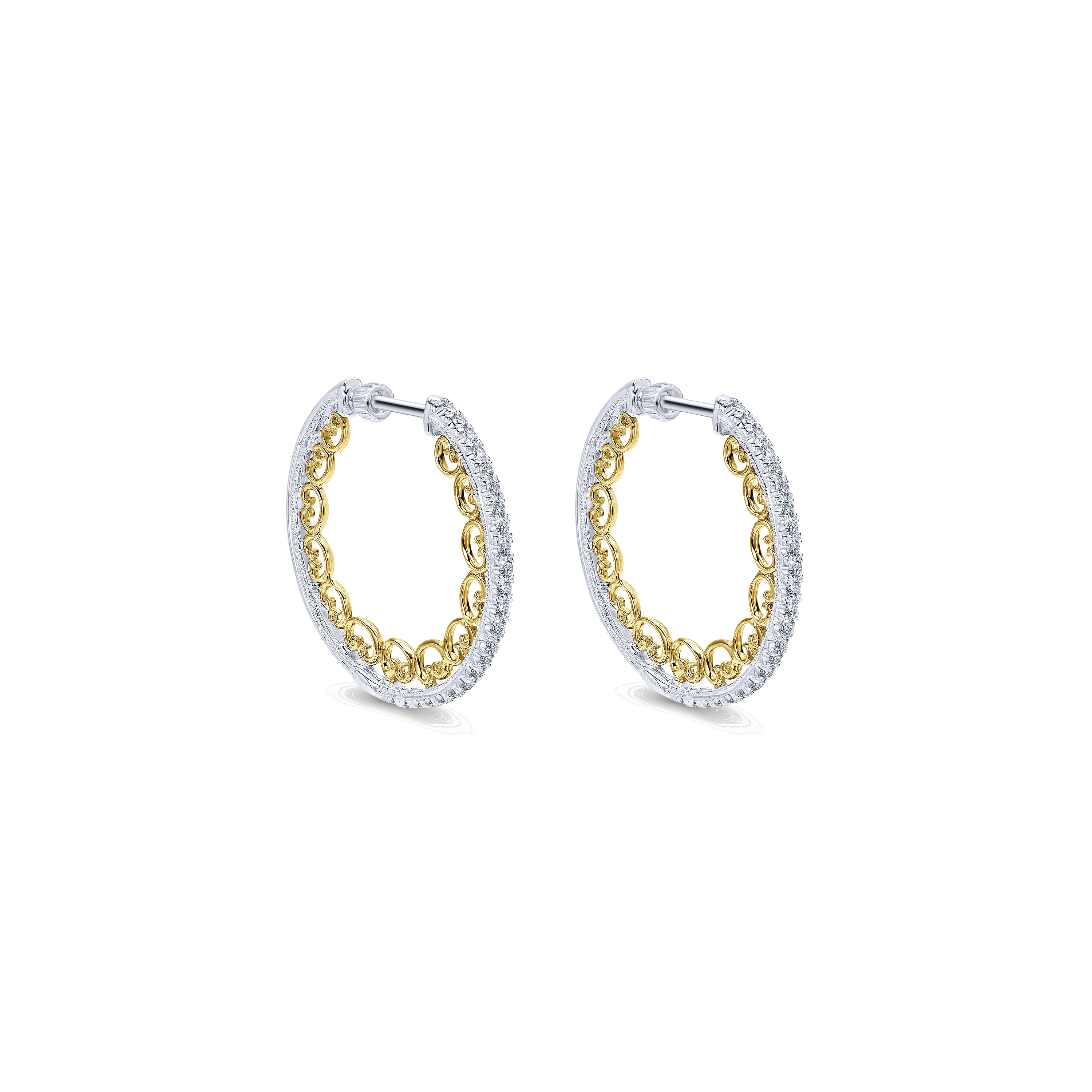 14K Yellow-White Gold Diamond 20mm Fashion Earrings