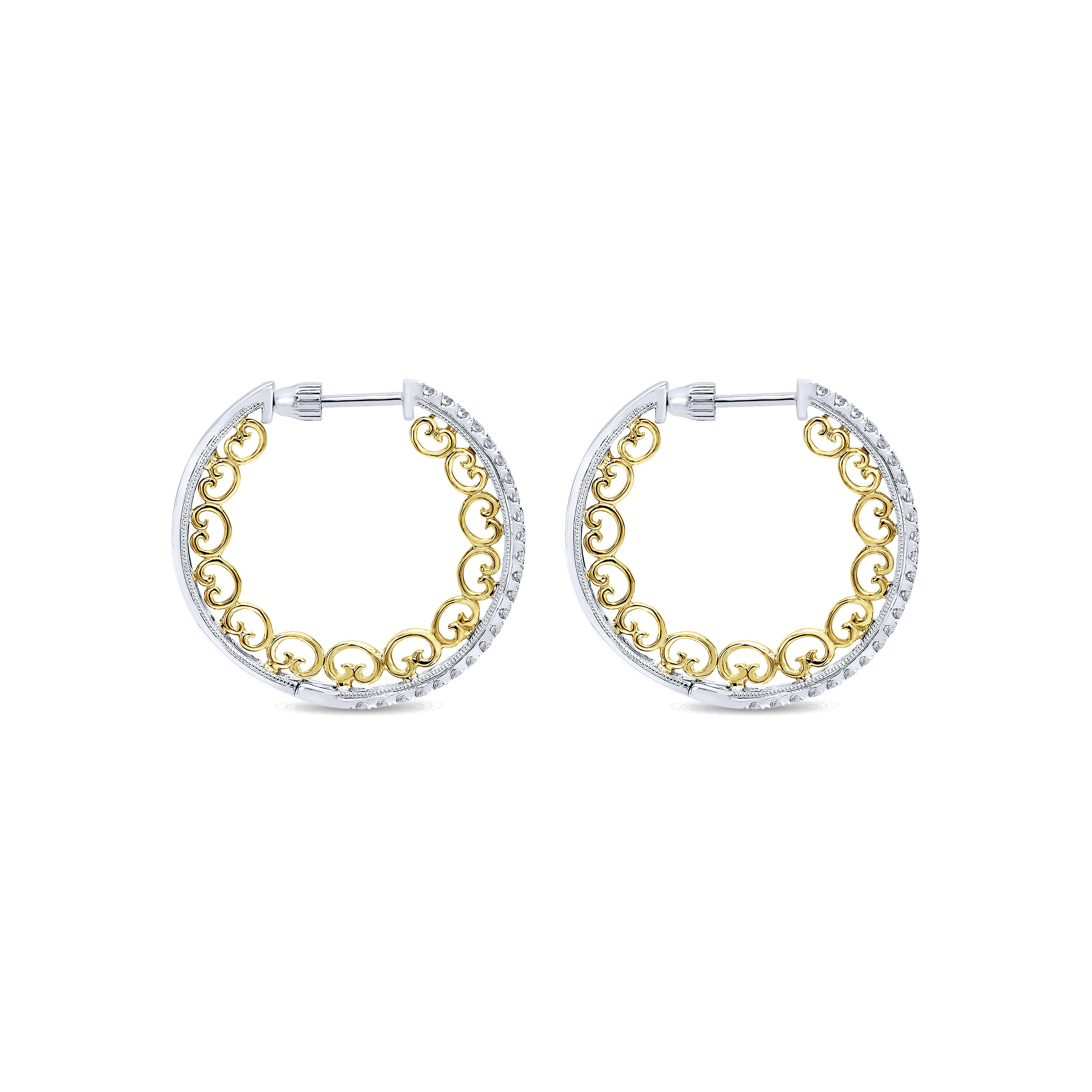 14K Yellow-White Gold Diamond 20mm Fashion Earrings