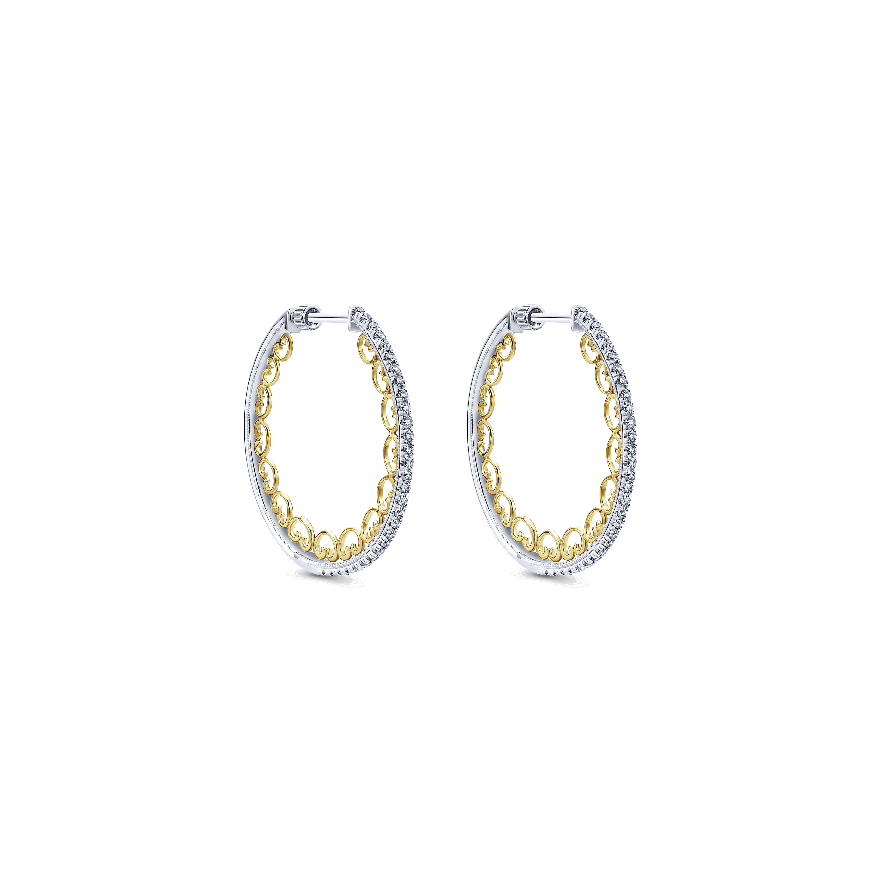 14K Yellow-White Gold Diamond 25mm Fashion Earrings