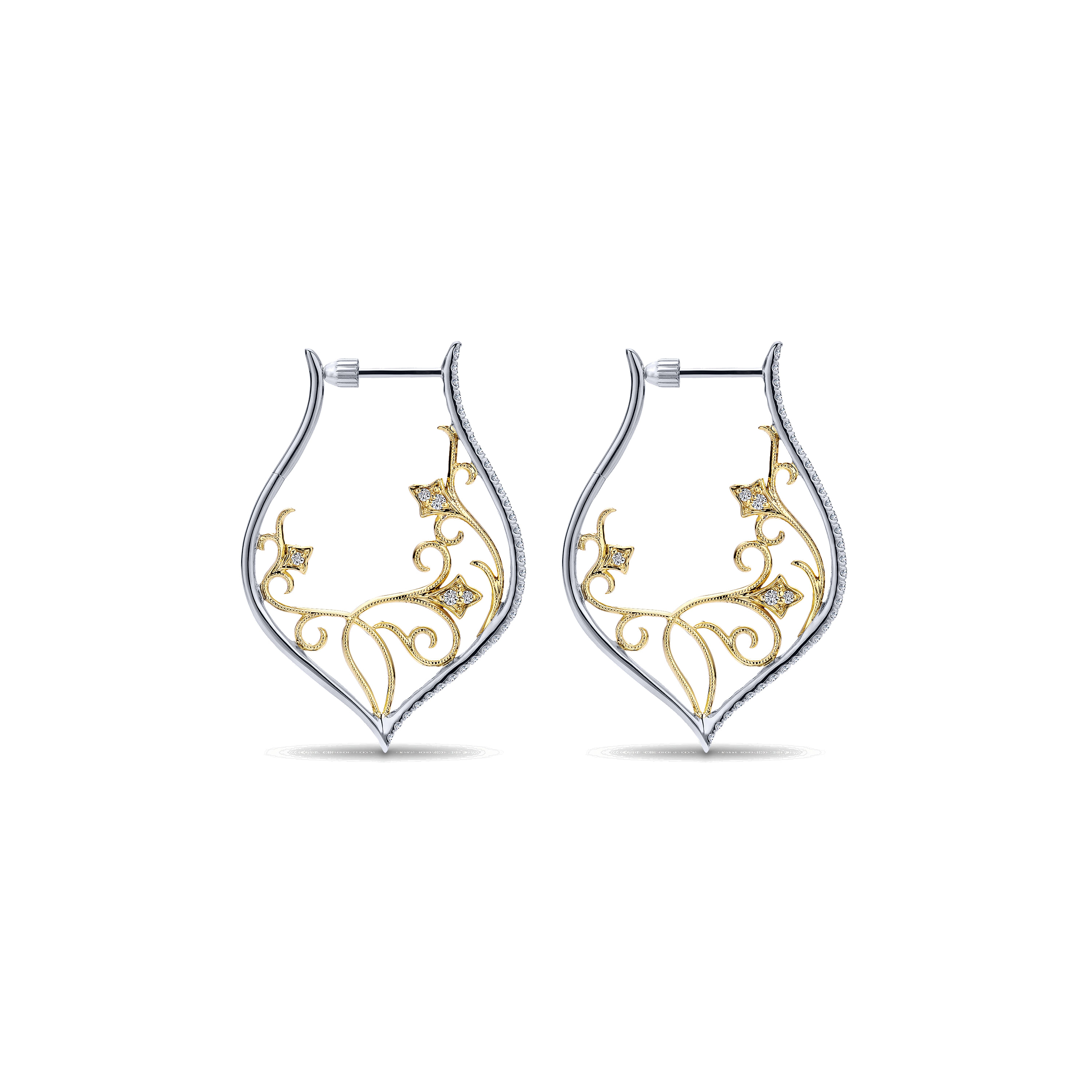 14K Yellow-White Gold Diamond 35mm Fashion Earrings