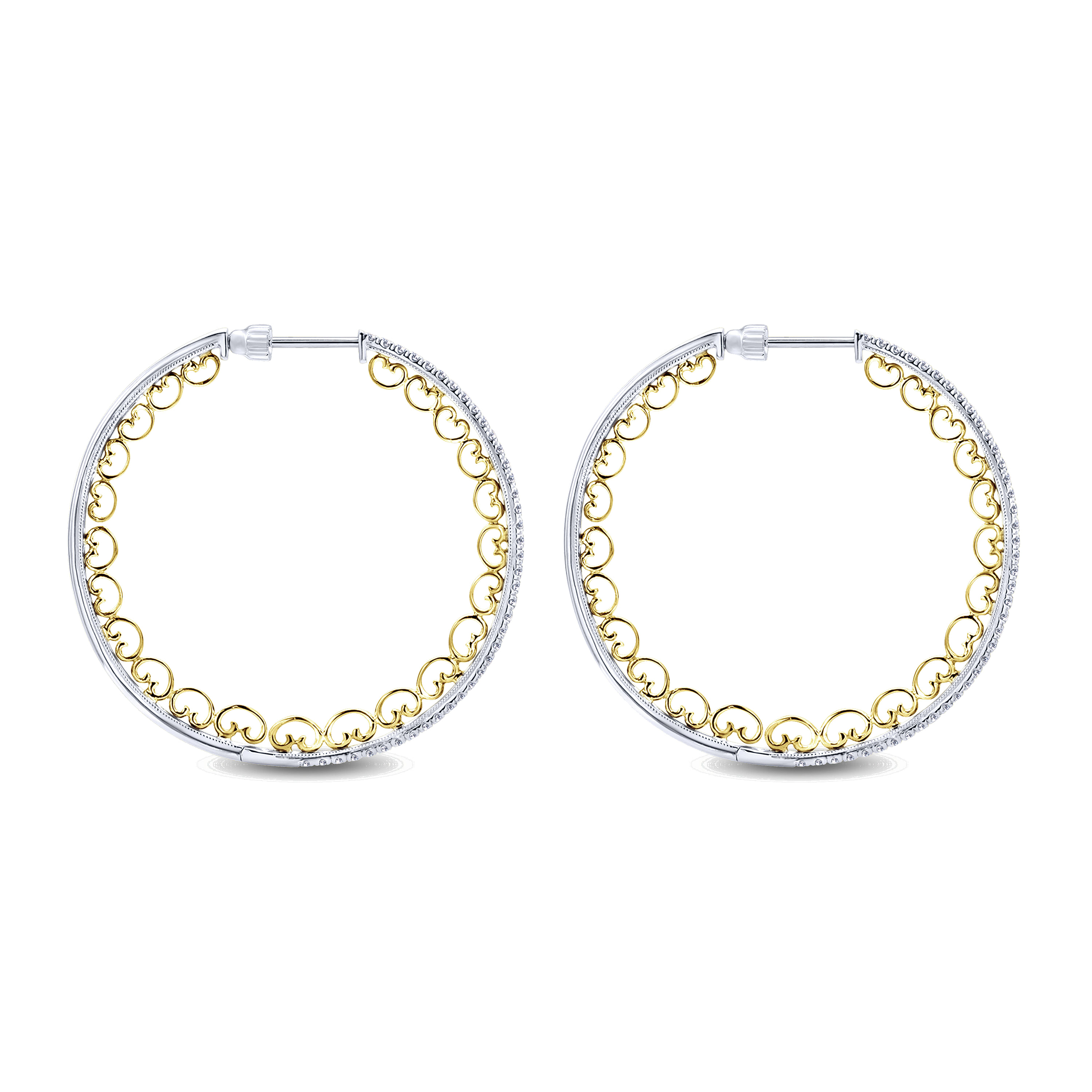 14K Yellow-White Gold Diamond 40mm Fashion Earrings
