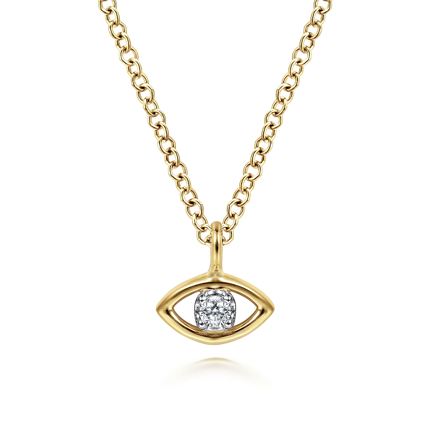 14K Yellow-White Gold Diamond Evil Eye Pendant Necklace