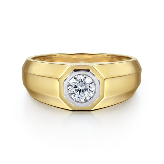 14K Yellow-White Gold Diamond Mens Engagement Ring in High Polish Finish