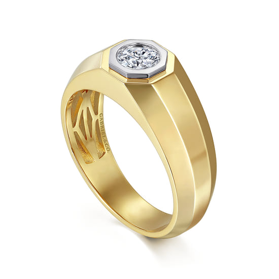 14K Yellow-White Gold Diamond Mens Engagement Ring in High Polish Finish angle 3