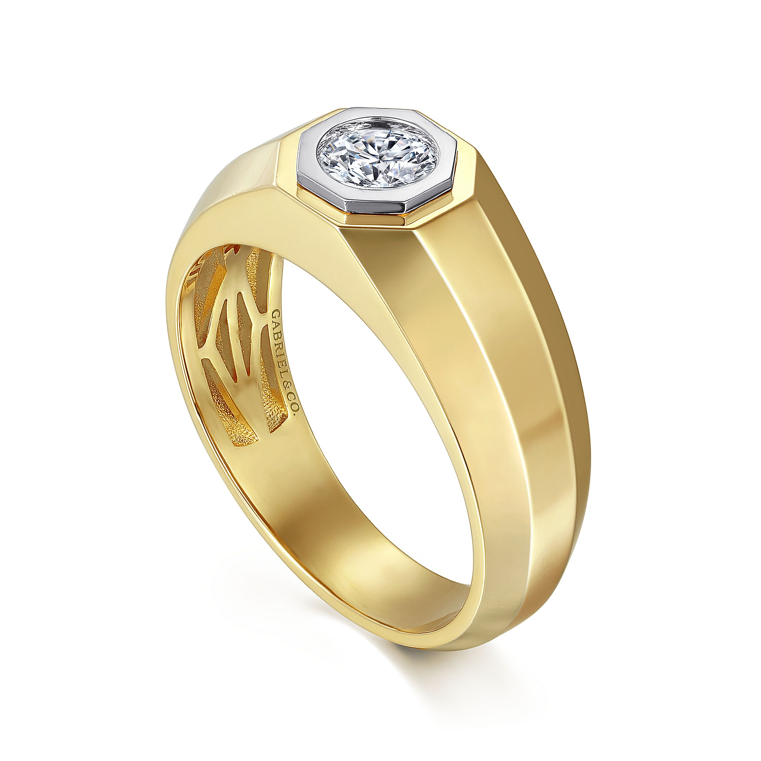 14K Yellow-White Gold Diamond Mens Engagement Ring in Sand Blast Finish