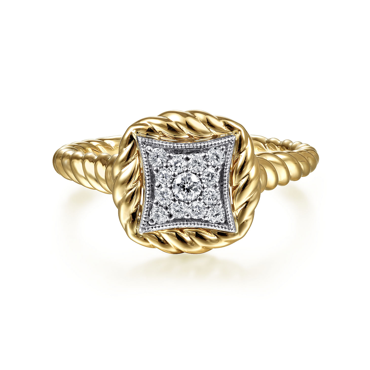 Gabriel - 14K Yellow-White Gold Diamond Pavé Ring with Twisted Rope 