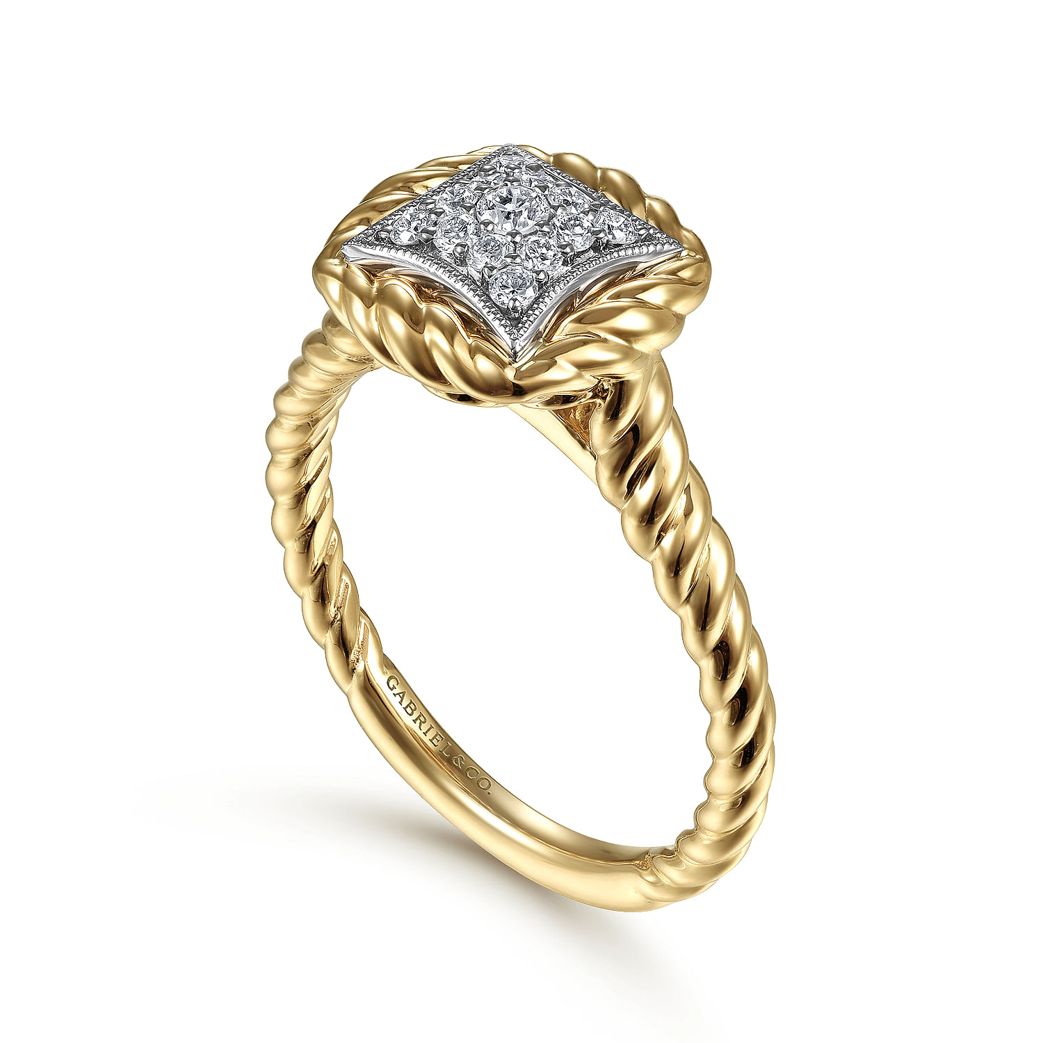 14K Yellow-White Gold Diamond Pavé Ring with Twisted Rope 