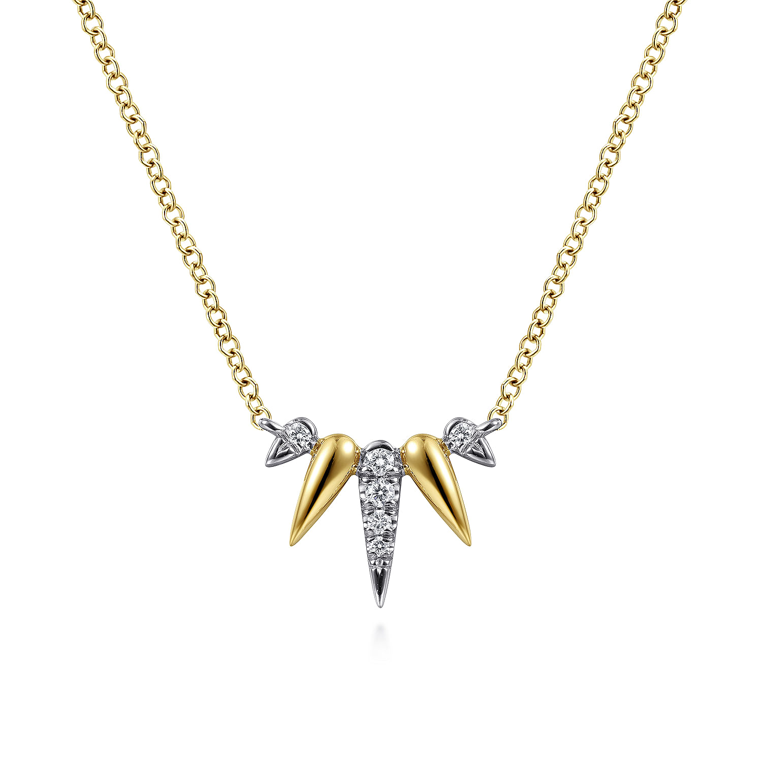 14K Yellow-White Gold Diamond Pavé Spike Fan Bar Necklace