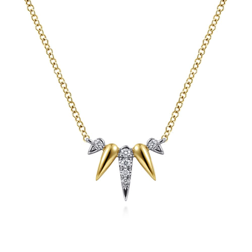 14K Yellow-White Gold Diamond Pavé Spike Fan Bar Necklace