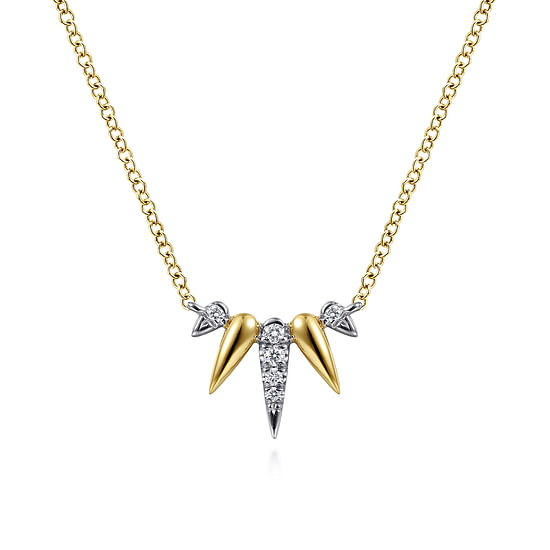 Gabriel - 14K Yellow-White Gold Diamond Pavé Spike Fan Bar Necklace