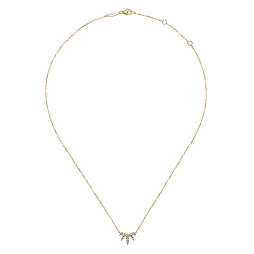 14K Yellow-White Gold Diamond Pavé Spike Fan Bar Necklace